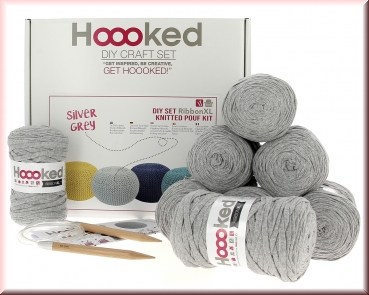 DIY Strick Kit RibbonXL Pouf Silver Grey