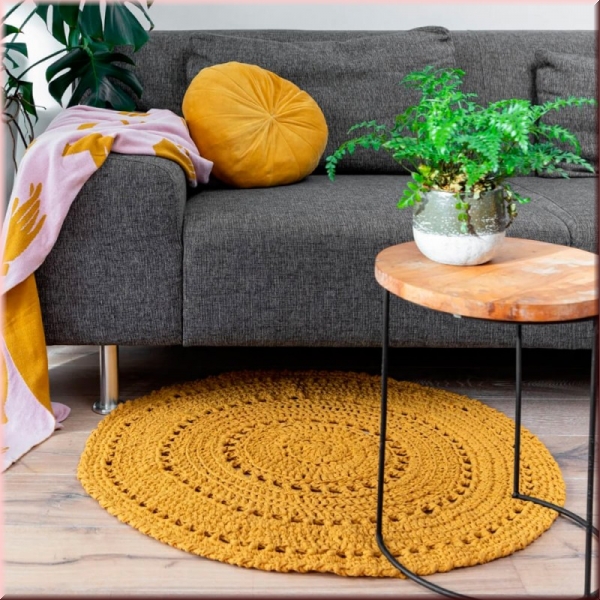 DIY Häkelset Runder Teppich Volterra Harvest Ocre