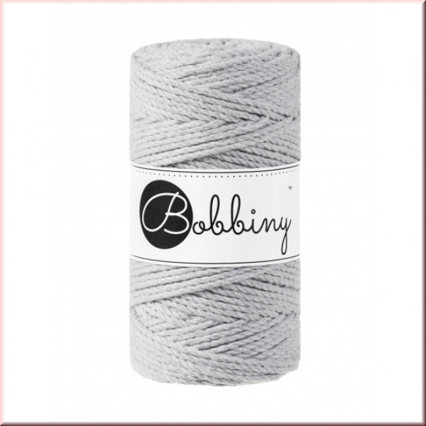 Bobbiny Macramegarn Durchmesser 3 mm 100 Meter 3fach gedreht Hellgrau