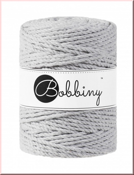 Bobbiny Macramegarn Durchmesser 5 mm 100 Meter 3 fach gedreht Hellgrau