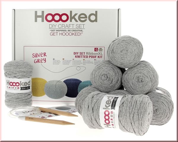 DIY Strick Kit RibbonXL Pouf Silver Grey