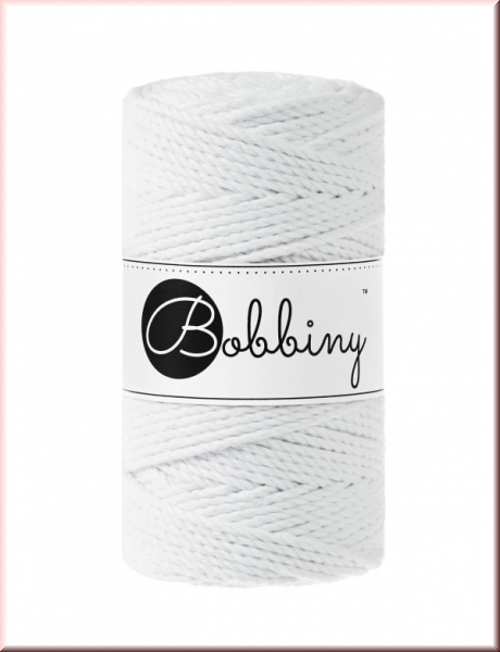 Bobbiny Macramegarn Durchmesser 3 mm 100 Meter 3fach gedreht Weiss
